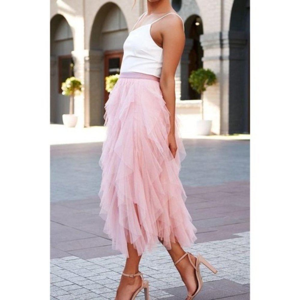New Plus Size Women's Pink Tulle Skirt Elastic Waist Ruffled Layers 1X 2X - Picture 2 of 6